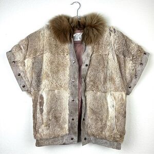 Vintage Real Rabbit Fur Coat French Fur Collar Jacket